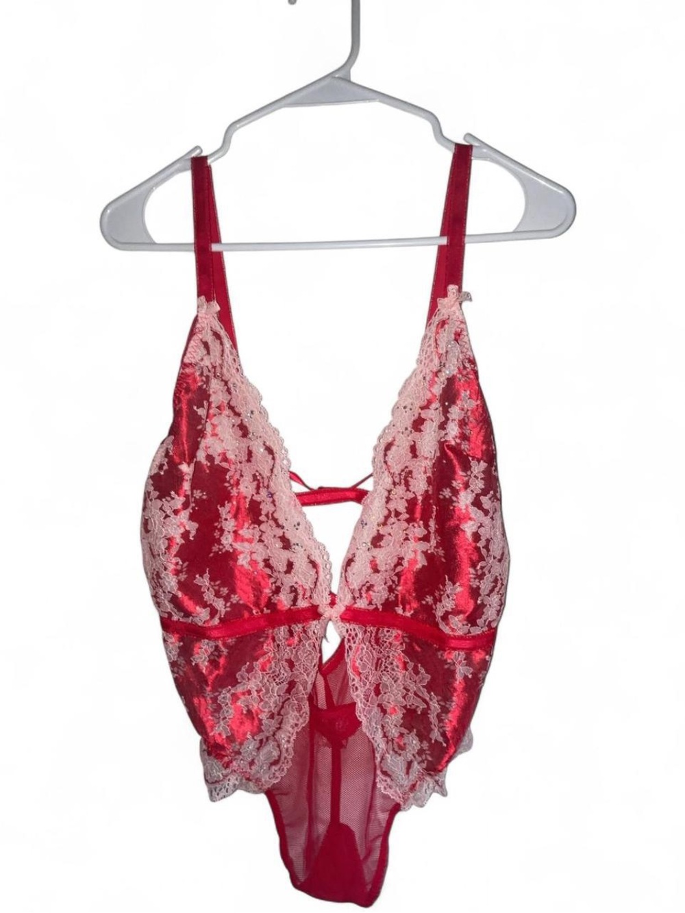 Victoria's Secret Red Satin and Pink Lace Teddy